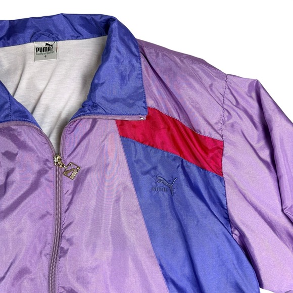 Puma Track Jacket Colorblock Purple Pink Blue 80s 90s Vintage Women's Size 6 - Picture 6 of 16